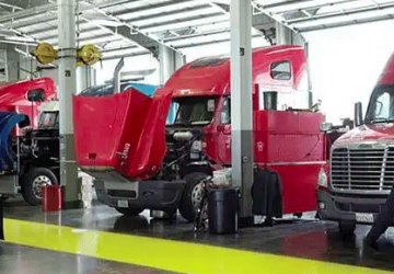 Trucks being maintained